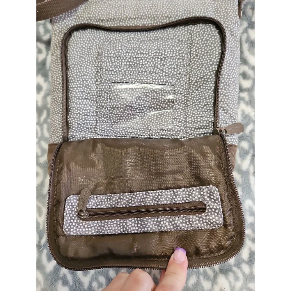 Thirty One Organista Crossbody Bag Grey Pin Dots